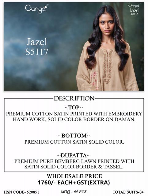 Ganga jazel 5117 wholesale party wear unstitched dress material
